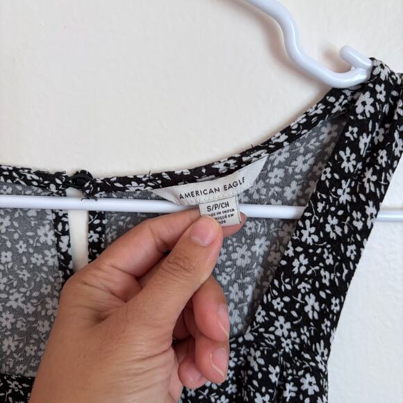 American Eagle Floral Tank Midi Dress Womens Small Black White Slit Sleeveless - Picture 4 of 6